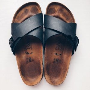 Black Cross-Cross Birkenstock Sandals